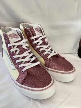 Vans Glitter High-Top Sneakers in Rose Pink and Yellow